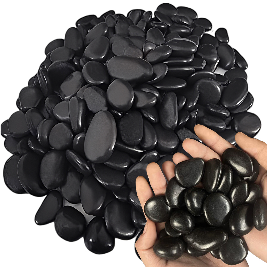 Aquarium Fish Bowl - 200g Black High Polished Natural Pebbles